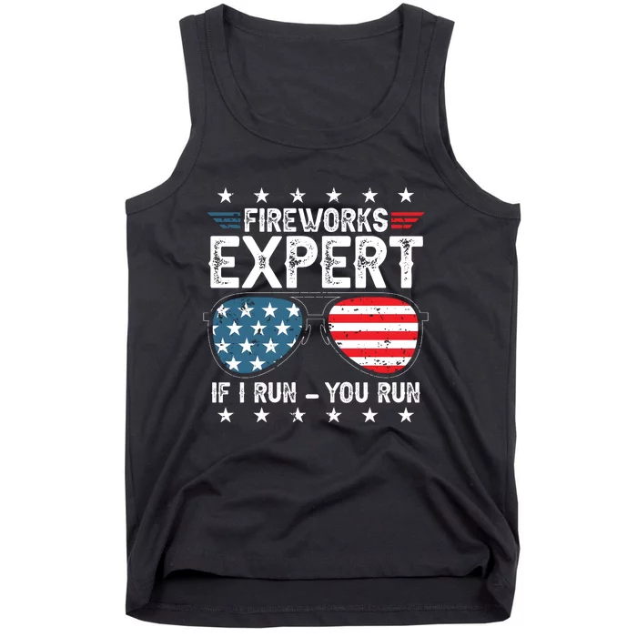 Fireworks Expert American Flag Sunglasses Tank Top