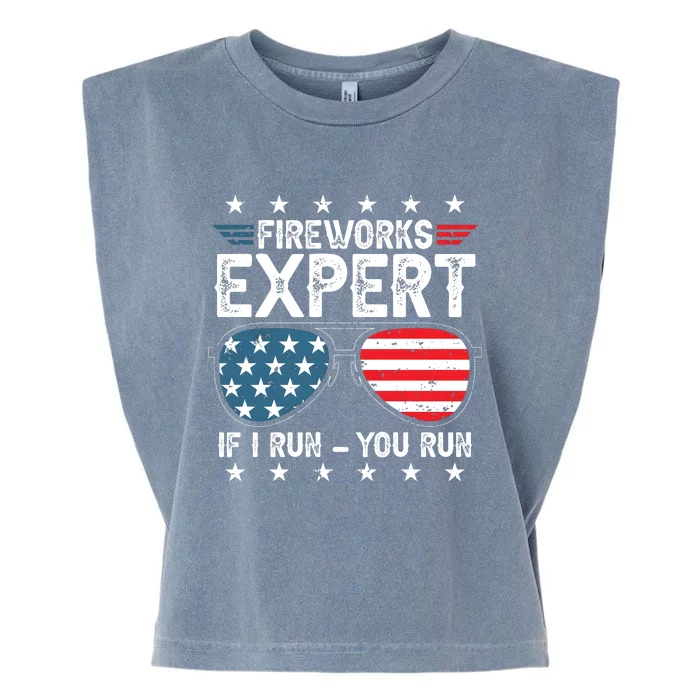 Fireworks Expert American Flag Sunglasses Garment-Dyed Women's Muscle Tee