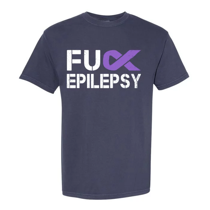 Fuck Epilepsy Awareness Month Purple Ribbon Warrior Fighter Cute Gift Garment-Dyed Heavyweight T-Shirt