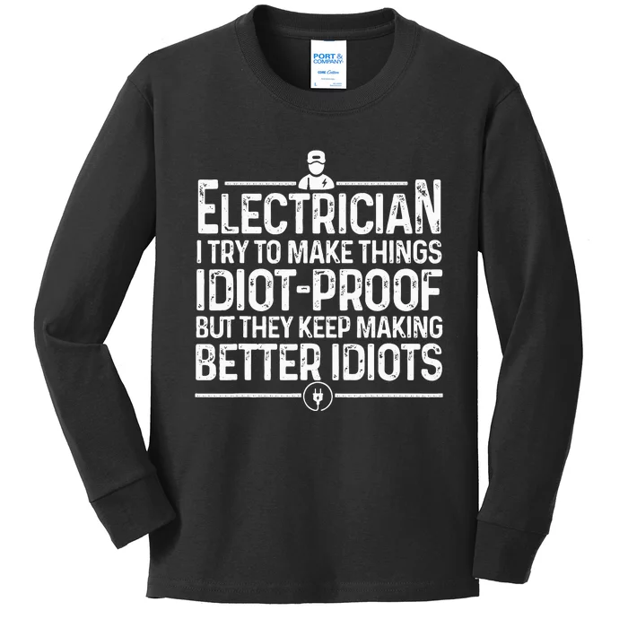 Funny Electrician Art Dad Lineman Electronics Engineers Kids Long Sleeve Shirt