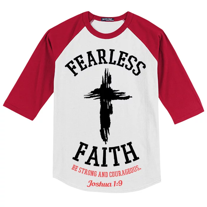 Fearless Faith Be Strong And Courageous Kids Colorblock Raglan Jersey