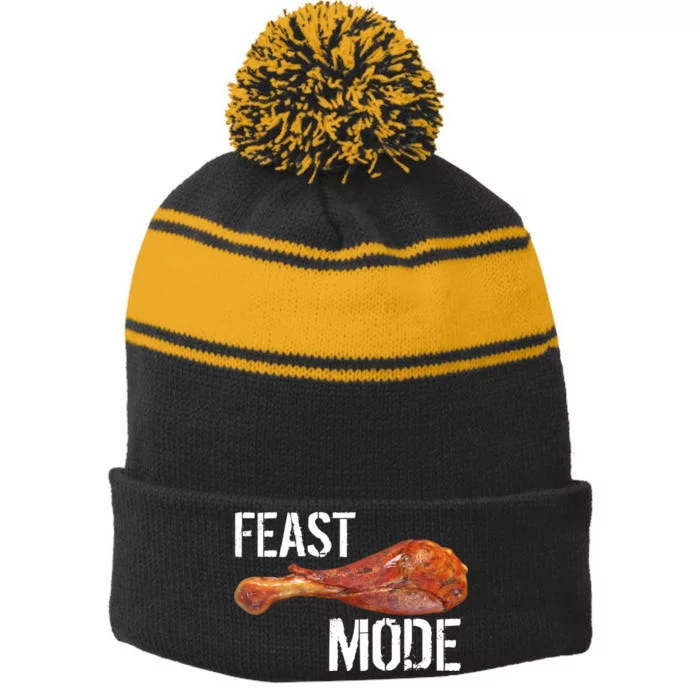 Feast Mode Thanksgiving Turkey Leg Stripe Pom Pom Beanie