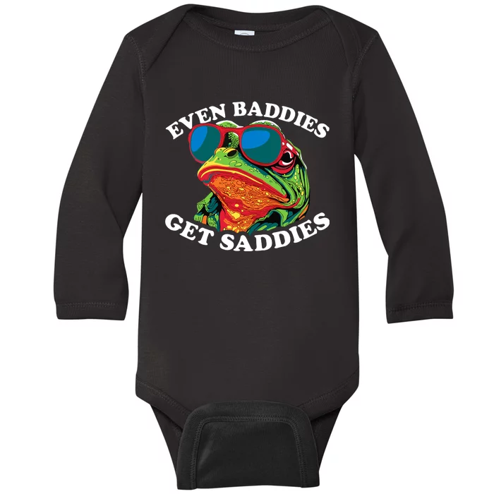 Funny Even Baddies Get Saddies Frog Baby Long Sleeve Bodysuit