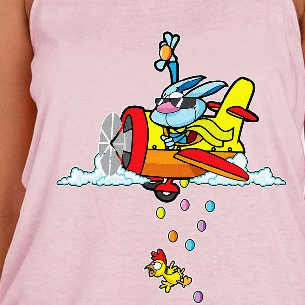 Fun Easter Bunny Egg Hunt Airplane Gift Women's Knotted Racerback Tank