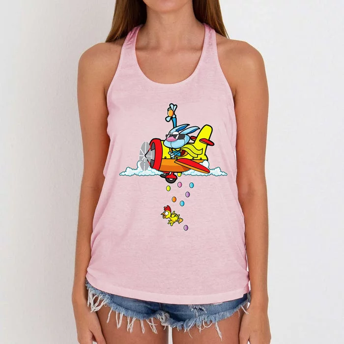 Fun Easter Bunny Egg Hunt Airplane Gift Women's Knotted Racerback Tank