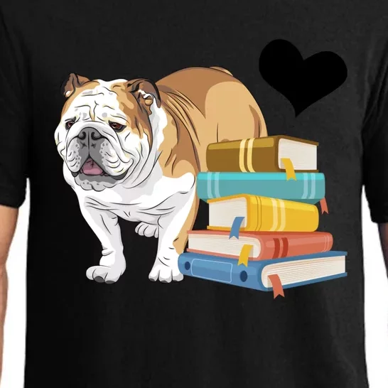 Funny English Bulldog Stack Of Books Book Lover Dog Owner Meaningful Gift Pajama Set