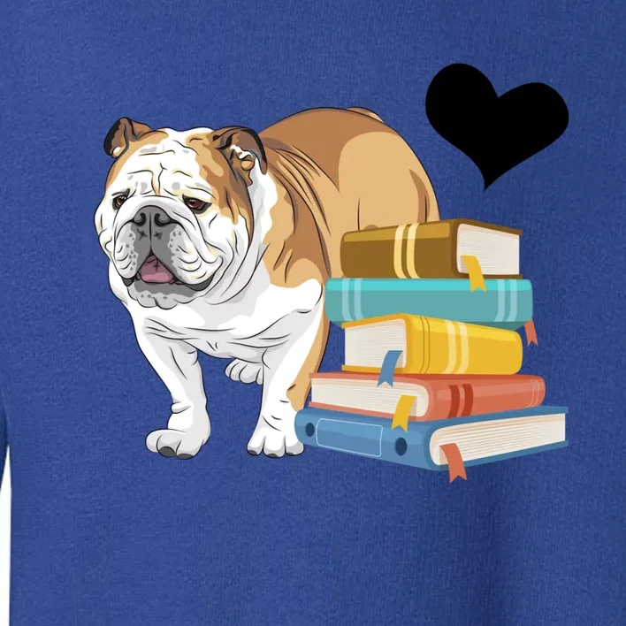 Funny English Bulldog Stack Of Books Book Lover Dog Owner Meaningful Gift Toddler Sweatshirt