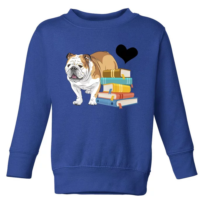 Funny English Bulldog Stack Of Books Book Lover Dog Owner Meaningful Gift Toddler Sweatshirt