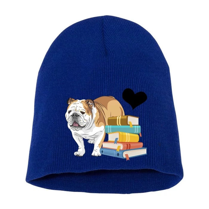 Funny English Bulldog Stack Of Books Book Lover Dog Owner Meaningful Gift Short Acrylic Beanie