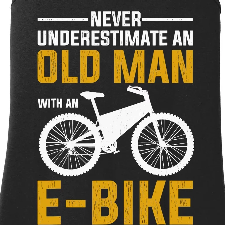 Funny Electric Bike Design Old Man With An E-Bike Ladies Essential Tank