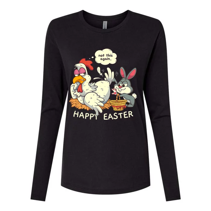 Funny Easter Bunny Collecting Easter Egg From Hen Easter Womens Cotton Relaxed Long Sleeve T-Shirt