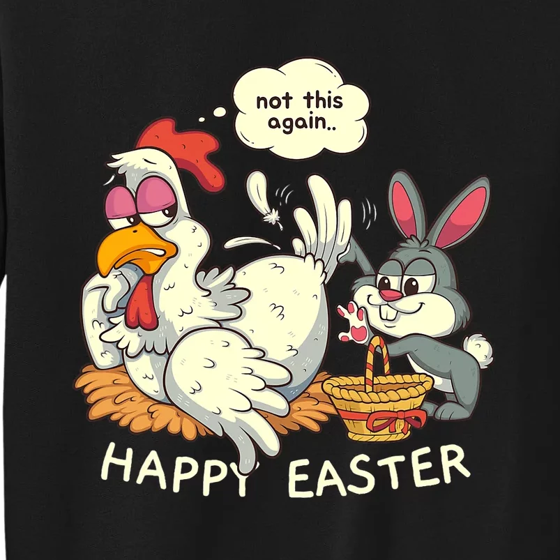 Funny Easter Bunny Collecting Easter Egg From Hen Easter Tall Sweatshirt