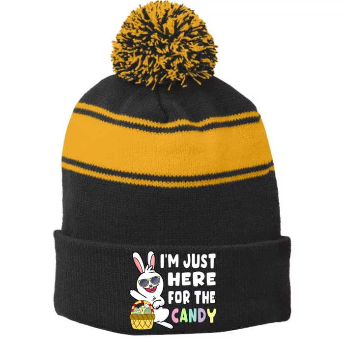 Funny Easter Bunny I'm Just Here For Easter Candy Boy Stripe Pom Pom Beanie