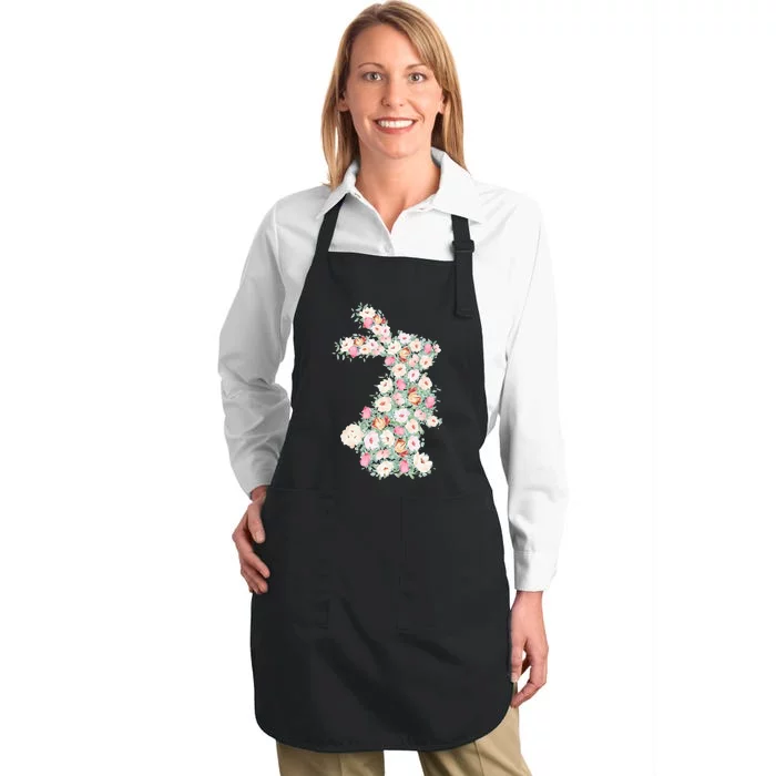 Floral Easter Bunny Spring Flowers Rabbit Full-Length Apron With Pocket