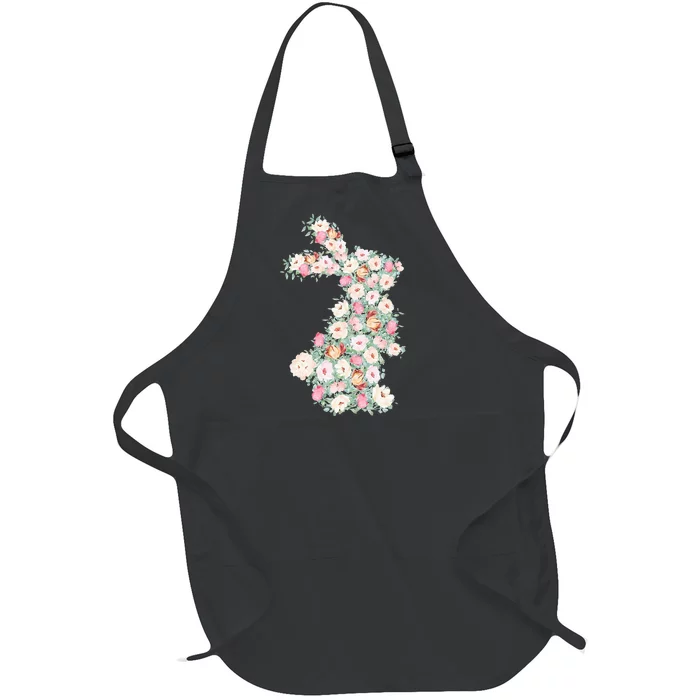 Floral Easter Bunny Spring Flowers Rabbit Full-Length Apron With Pocket