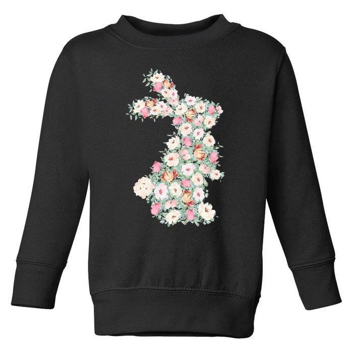 Floral Easter Bunny Spring Flowers Rabbit Toddler Sweatshirt