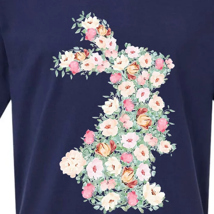 Floral Easter Bunny Spring Flowers Rabbit Sueded Cloud Jersey T-Shirt