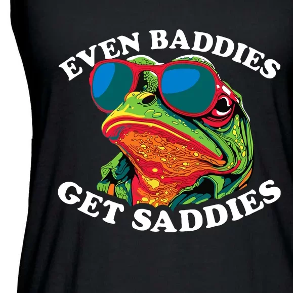 Funny Even Baddies Get Saddies Frog Ladies Essential Flowy Tank