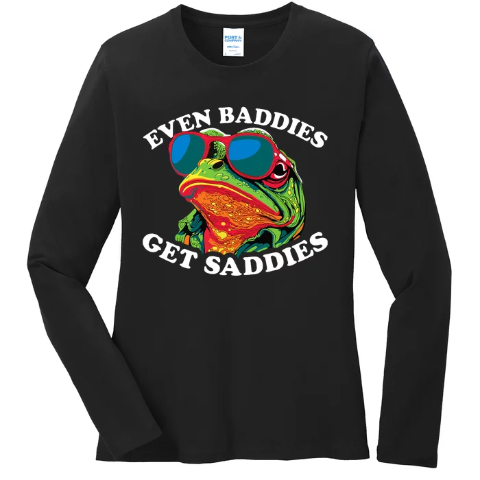 Funny Even Baddies Get Saddies Frog Ladies Long Sleeve Shirt