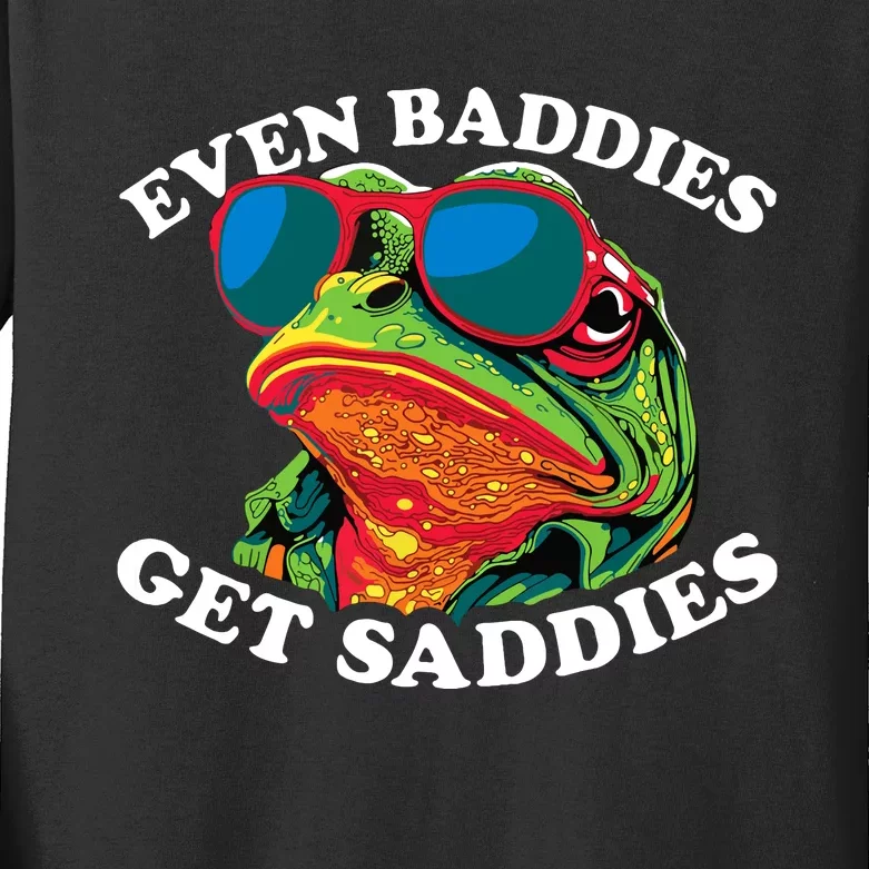 Funny Even Baddies Get Saddies Frog Kids Long Sleeve Shirt