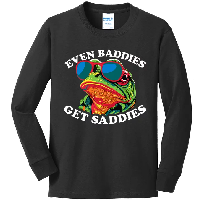 Funny Even Baddies Get Saddies Frog Kids Long Sleeve Shirt