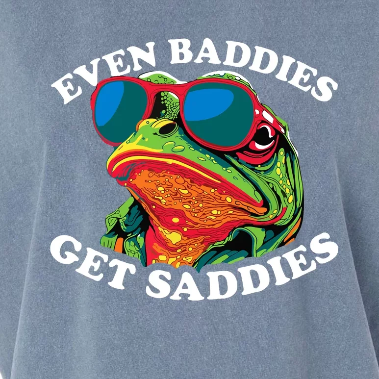 Funny Even Baddies Get Saddies Frog Garment-Dyed Women's Muscle Tee