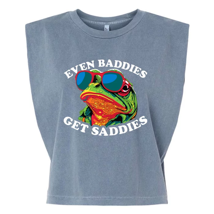 Funny Even Baddies Get Saddies Frog Garment-Dyed Women's Muscle Tee