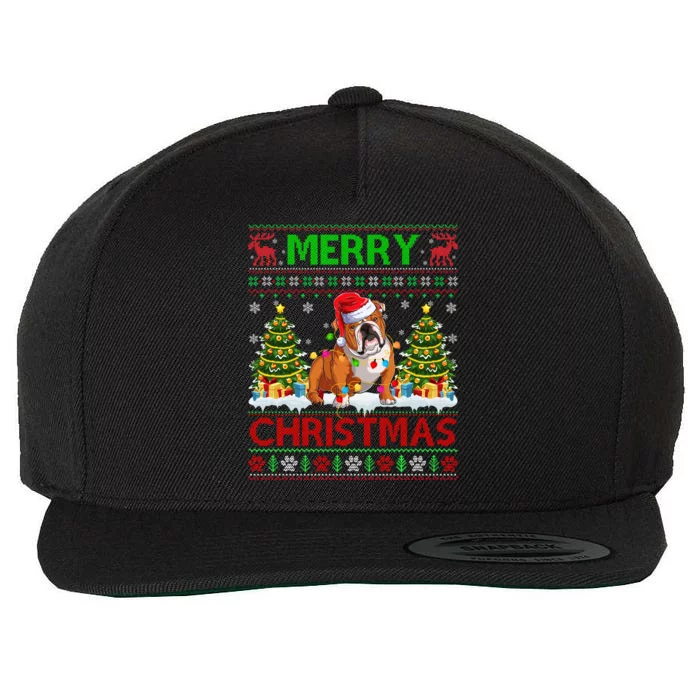 Funny English Bulldog Christmas Ugly Sweater Bulldog Xmas Gift Wool Snapback Cap