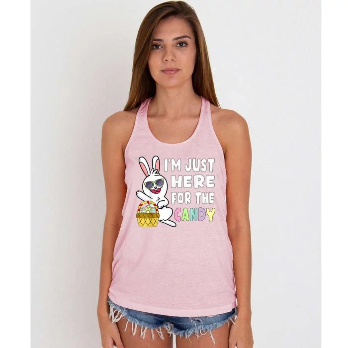 Funny Easter Bunny I'm Just Here For Easter Candy Women's Knotted Racerback Tank