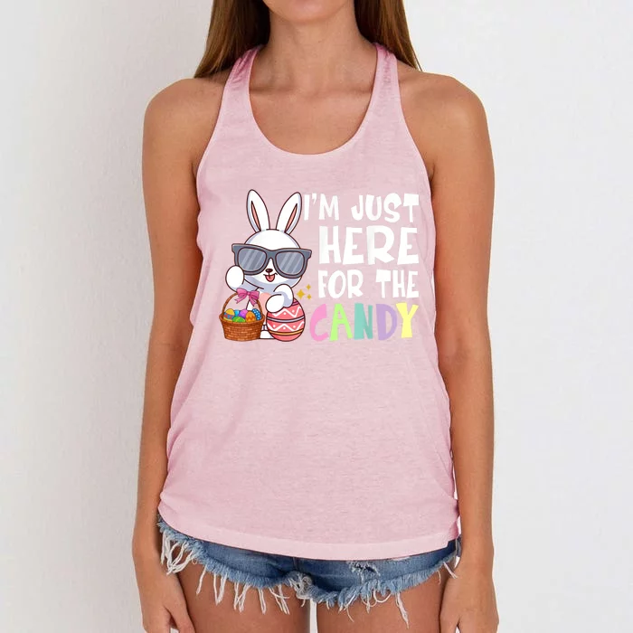 Funny Easter Bunny I'm Just Here For Easter Candy Women's Knotted Racerback Tank