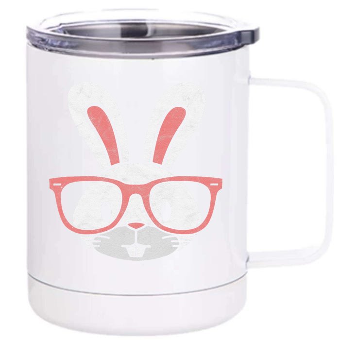 Funny Easter Bunny Pink Hipster Glasses Cute Rabbit Front & Back 12oz Stainless Steel Tumbler Cup