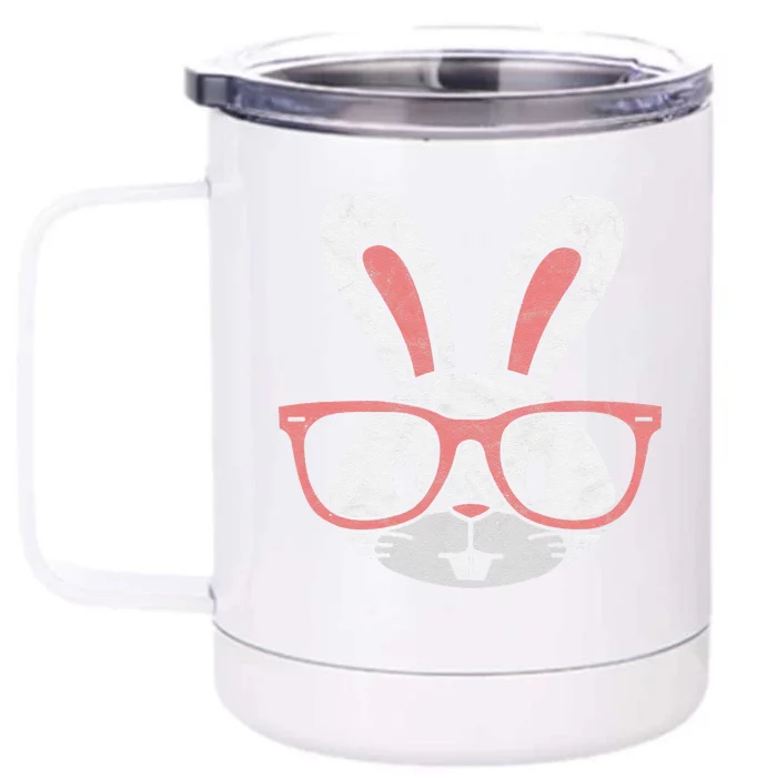 Funny Easter Bunny Pink Hipster Glasses Cute Rabbit Front & Back 12oz Stainless Steel Tumbler Cup