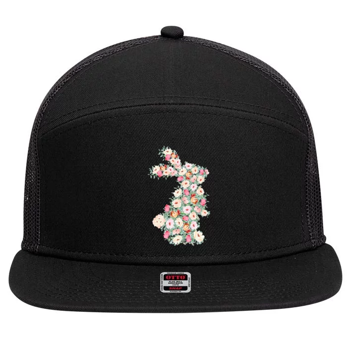 Floral Easter Bunny Easter Rabbit Happy Easter Spring Flower 7 Panel Mesh Trucker Snapback Hat