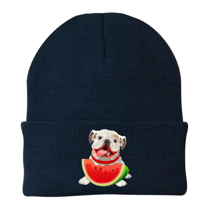 Funny English Bulldog Dog And Watermelon Slice Summer Vacation Gift Knit Cap Winter Beanie