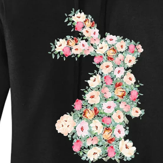 Floral Easter Bunny Easter Rabbit Happy Easter Spring Flower Women's Pullover Hoodie