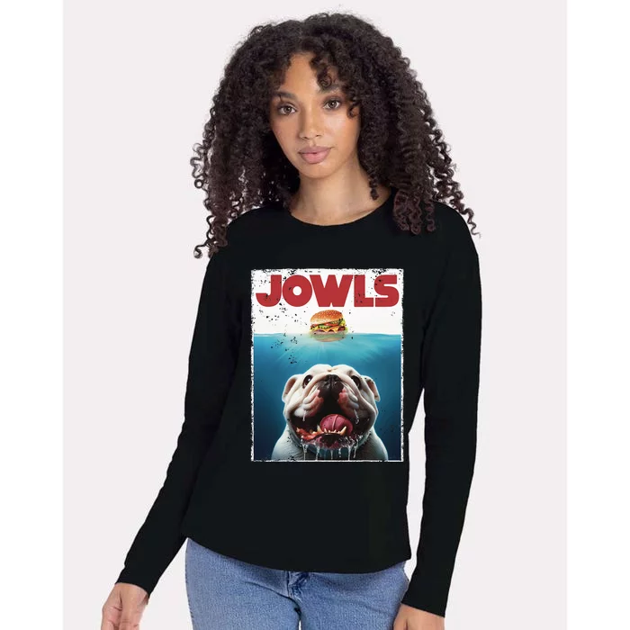 Funny English Bulldog Jowls British Bully Burger Dog Mom Dad Womens Cotton Relaxed Long Sleeve T-Shirt