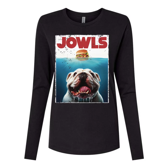 Funny English Bulldog Jowls British Bully Burger Dog Mom Dad Womens Cotton Relaxed Long Sleeve T-Shirt