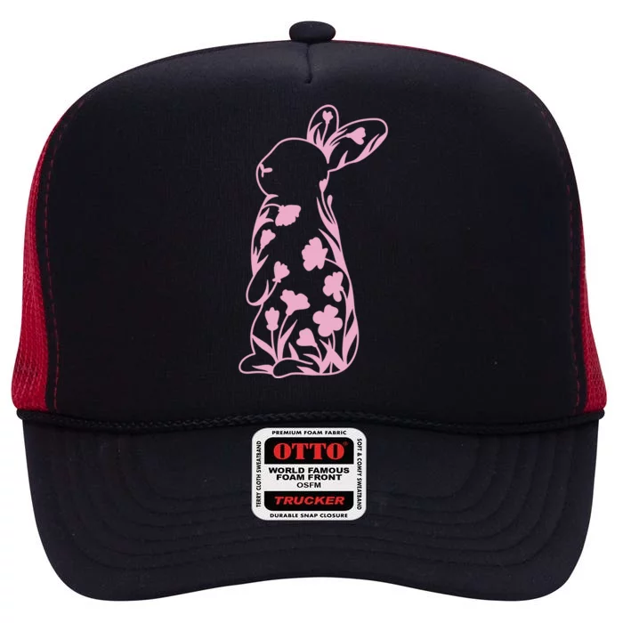 Floral Easter Bunny High Crown Mesh Trucker Hat