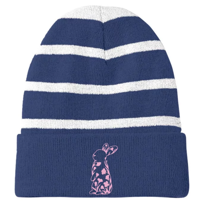 Floral Easter Bunny Striped Beanie with Solid Band