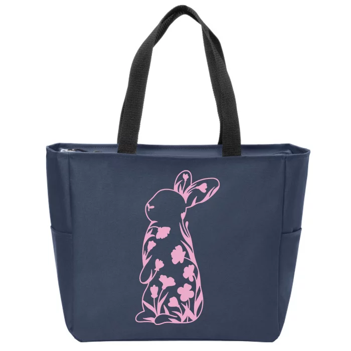 Floral Easter Bunny Zip Tote Bag