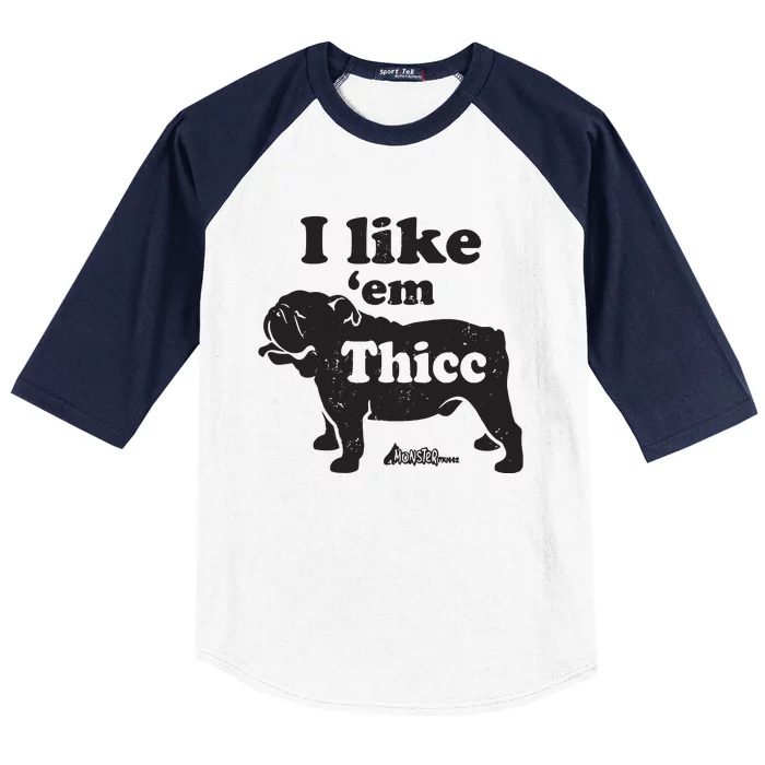 Funny English Bulldog I Like Em Thicc Dog Silhouette Baseball Sleeve Shirt