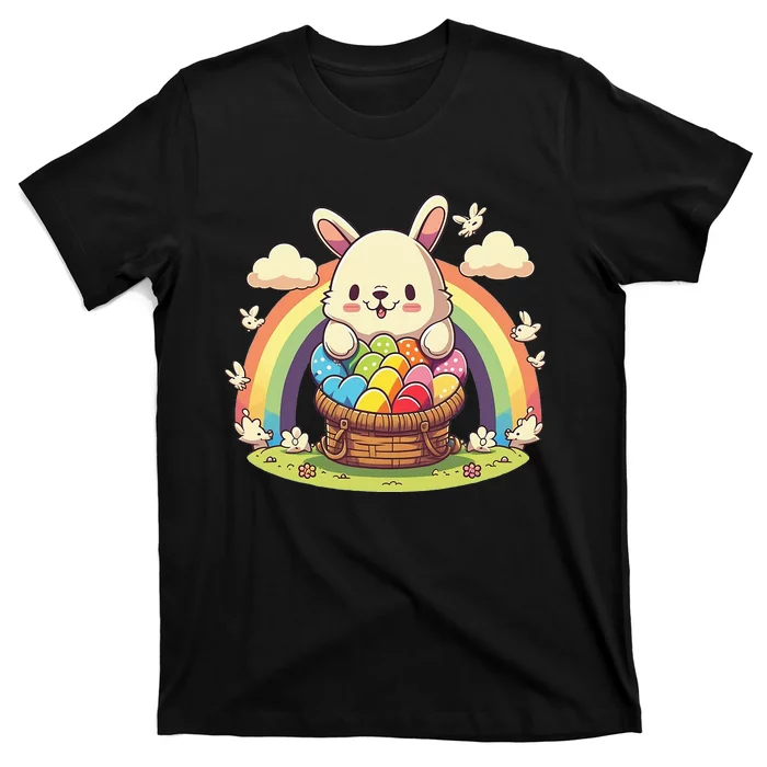 Fluffy Easter bunny holding a basket of colorful Easter eggs T-Shirt