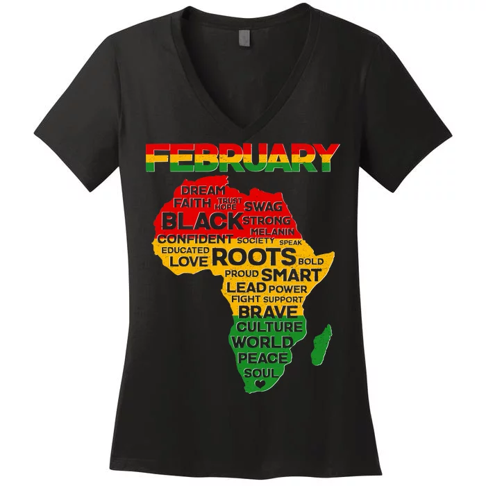 February Africa Black History Month Women's V-Neck T-Shirt