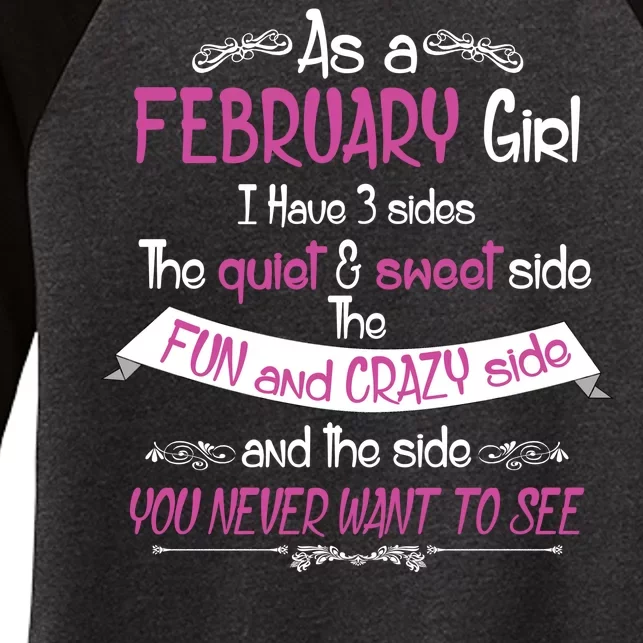 February Girl Sweet But Crazy Funny Birthday Women's Tri-Blend 3/4-Sleeve Raglan Shirt