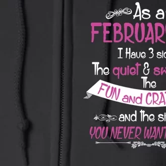 February Girl Sweet But Crazy Funny Birthday Full Zip Hoodie