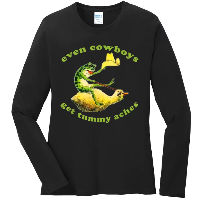 Funny Even Cowboys Get Tummy Aches Frog Cowboy Frog Gift Ladies Long Sleeve Shirt