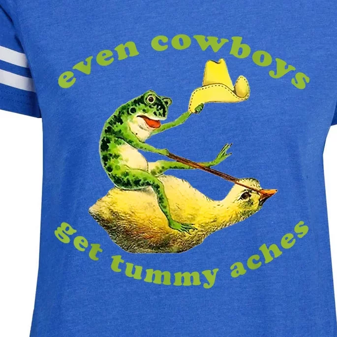 Funny Even Cowboys Get Tummy Aches Frog Cowboy Frog Gift Enza Ladies Jersey Football T-Shirt