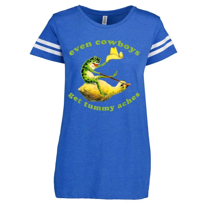 Funny Even Cowboys Get Tummy Aches Frog Cowboy Frog Gift Enza Ladies Jersey Football T-Shirt