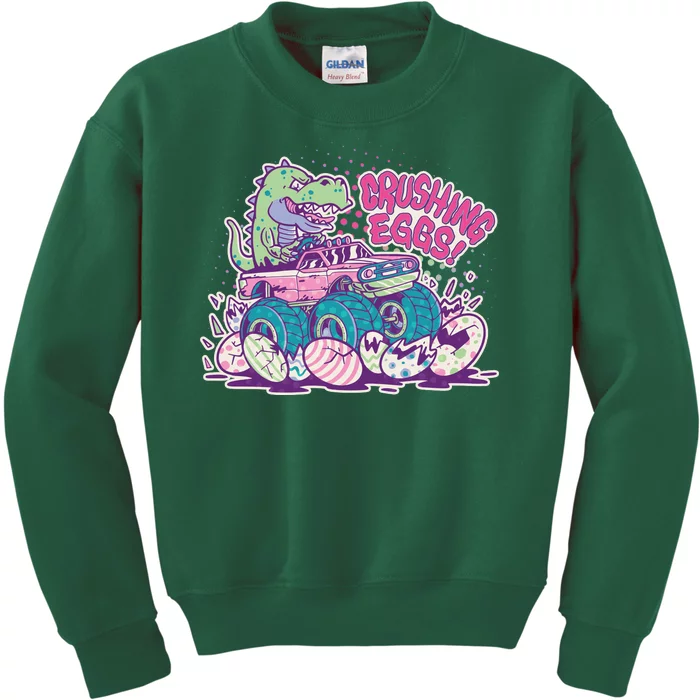 Funny Easter Crushing Eggs TRex Dinosaur Monster Truck Kids Sweatshirt