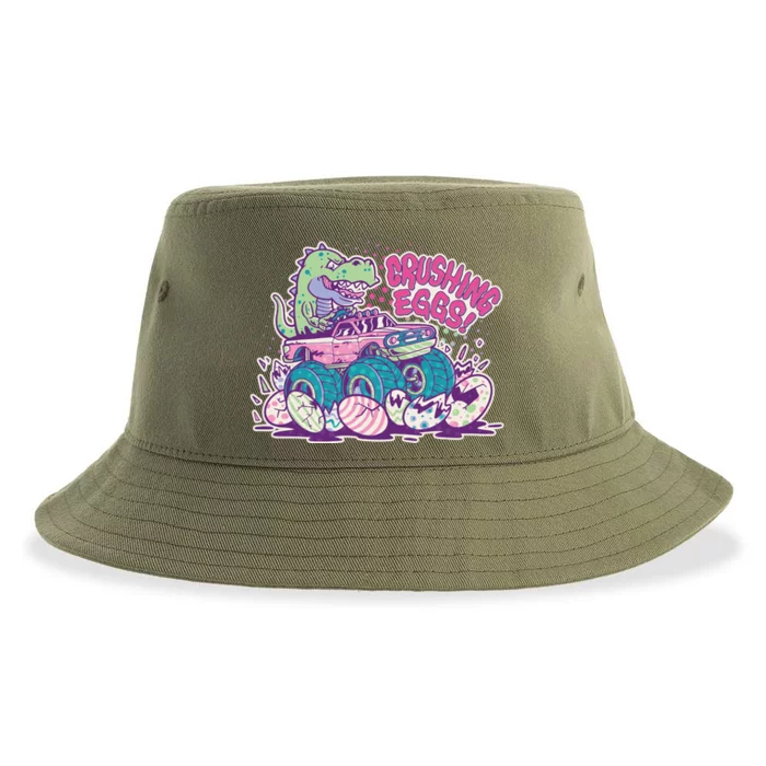 Funny Easter Crushing Eggs TRex Dinosaur Monster Truck Sustainable Bucket Hat